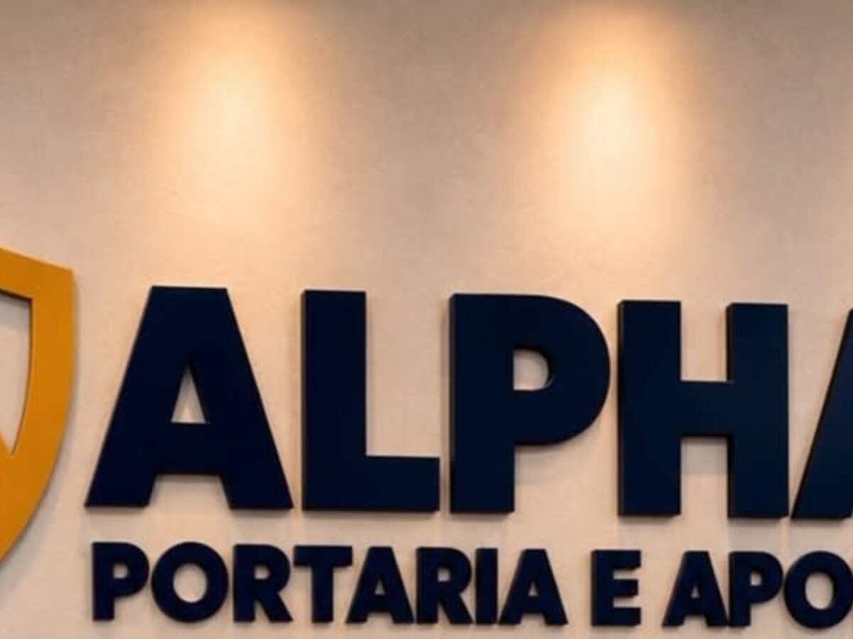 Identidade visual da Alpha Portaria no escritório em Porto Alegre